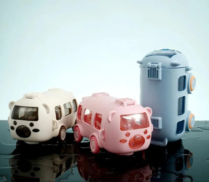 Kids Bus Water Bottle Blue Pink ABS Plastic