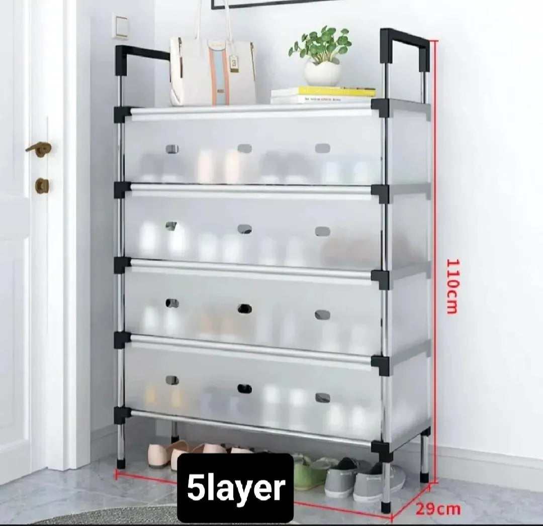 5-Layer Stainless Steel Shoe Rack 110cm Tall