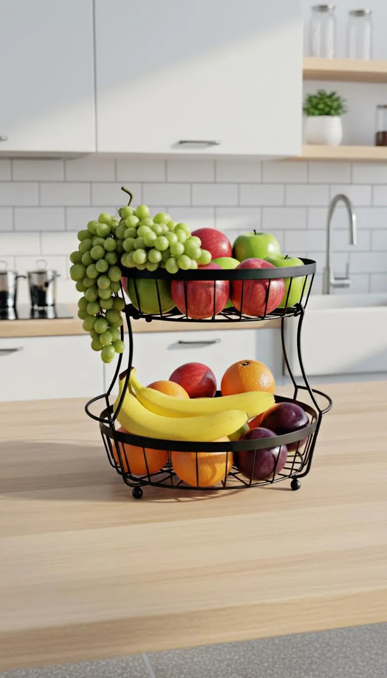 2-Tier Steel Fruit Organizer Round Kitchen Storage