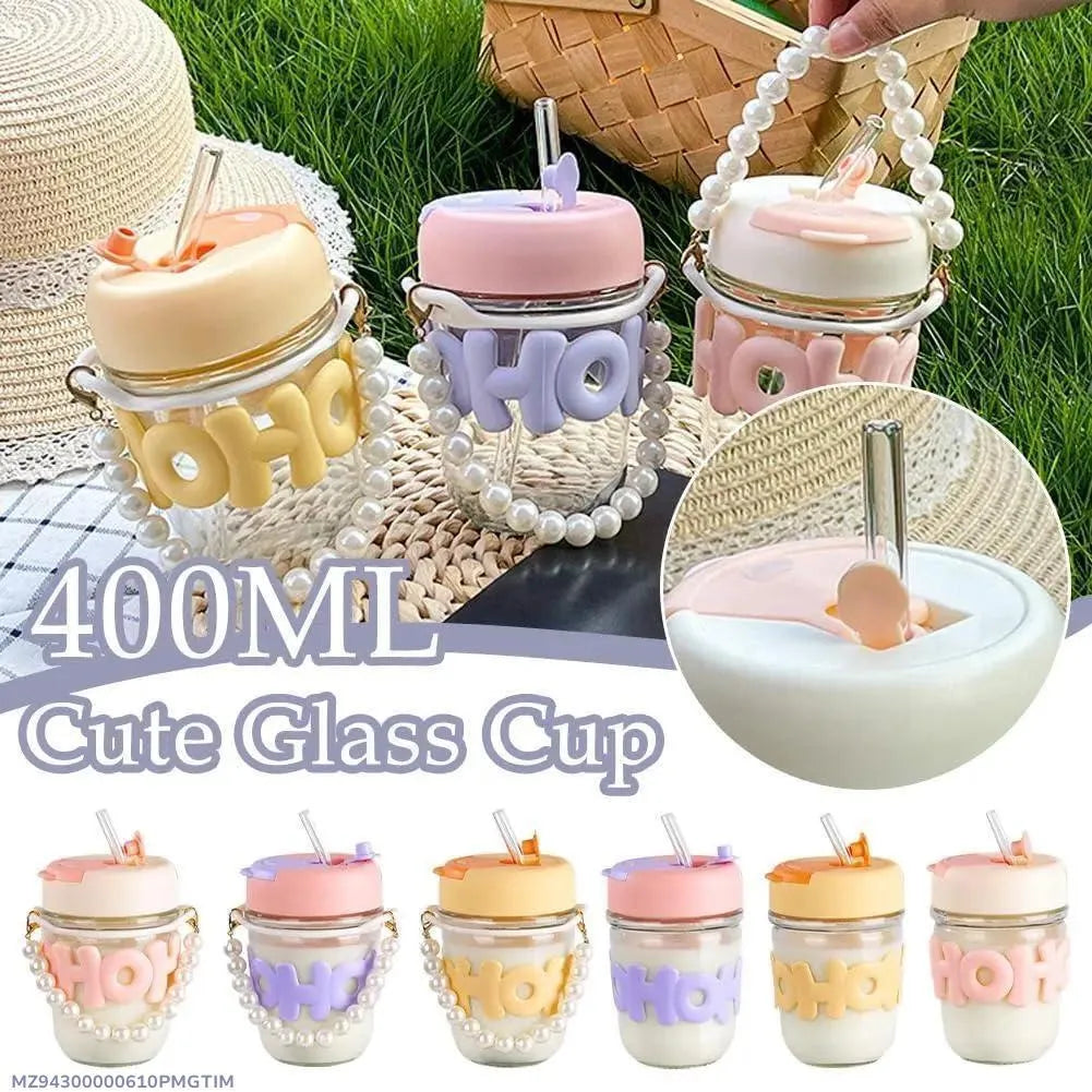 400ML Glass Cup with Pearl Handle & HOH Charm
