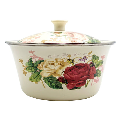 Thickened Enamel Basin with Lid, Floral Design