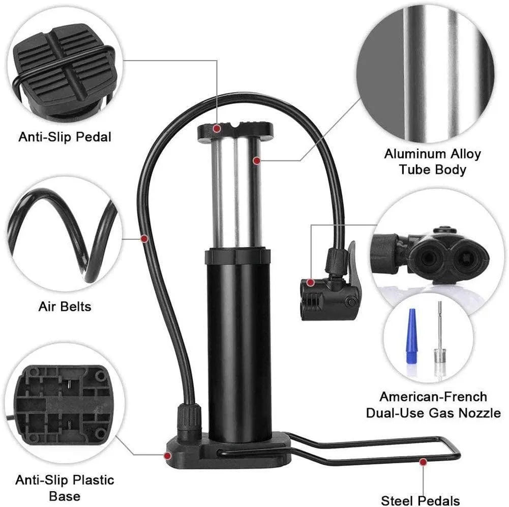 Heavy Duty Foot Tire Pump with Dual Nozzle for Bikes Cars