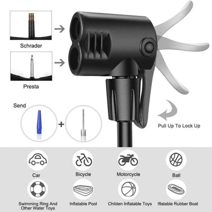 Heavy Duty Foot Tire Pump with Dual Nozzle for Bikes Cars