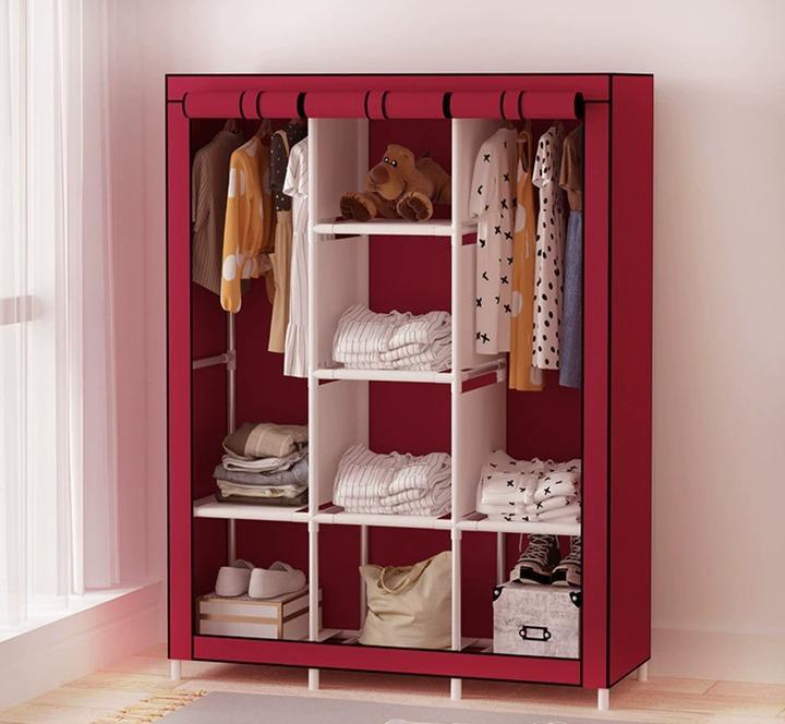 Red Black 3-Door Wardrobe Organizer for Small Spaces