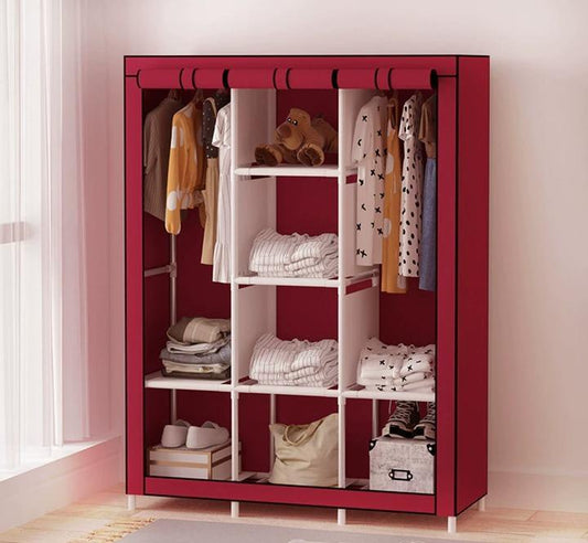 Red Black 3-Door Wardrobe Organizer for Small Spaces