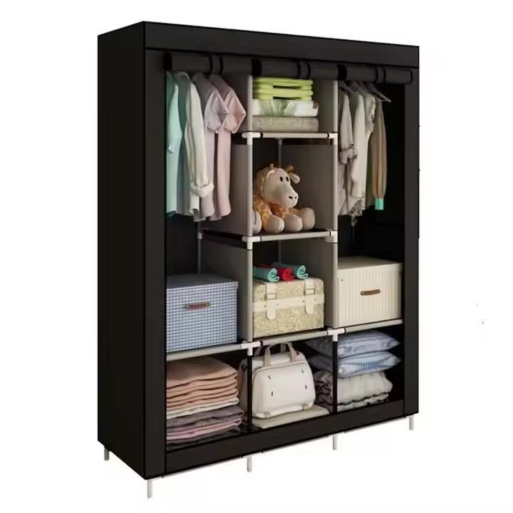Red Black 3-Door Wardrobe Organizer for Small Spaces