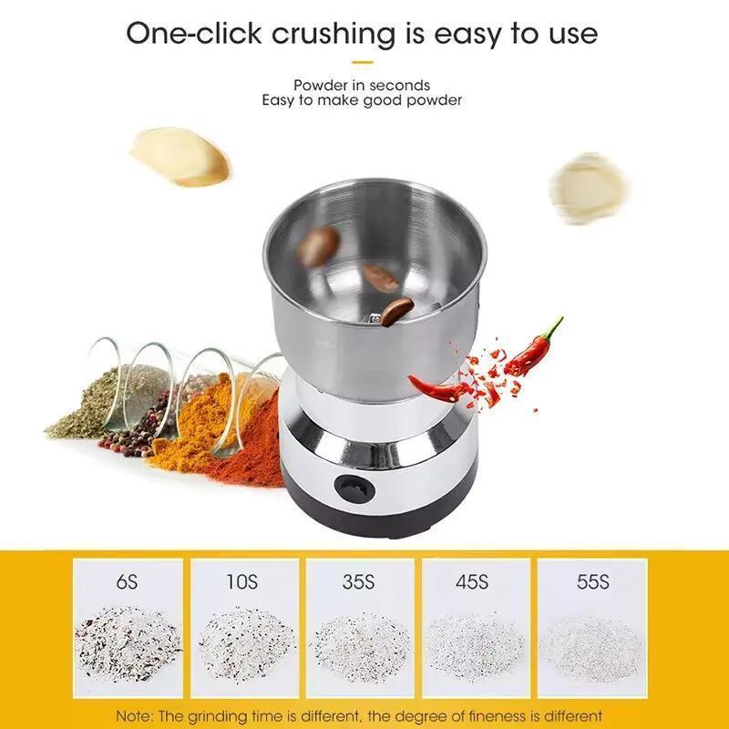 Portable Electric Spice Grinder Stainless Steel Silver