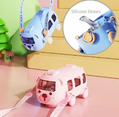 Kids Bus Water Bottle Blue Pink ABS Plastic