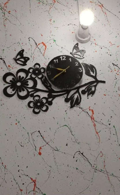 3D Flower Wooden Wall Clock With LED Light