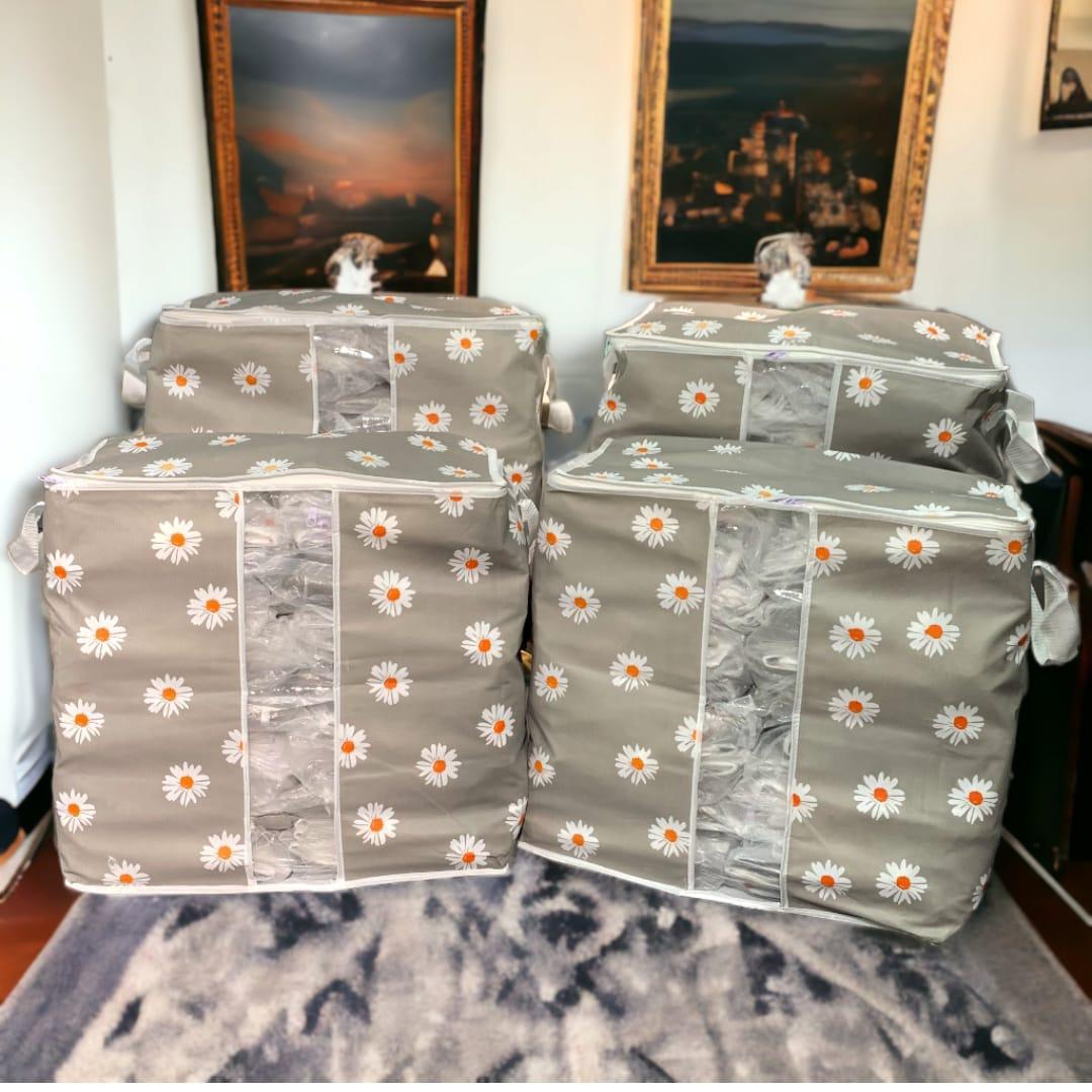 Stylish Grey Daisy Print Storage Bags 25kg Durable Oxford Cloth