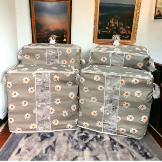 Stylish Grey Daisy Print Storage Bags 25kg Durable Oxford Cloth
