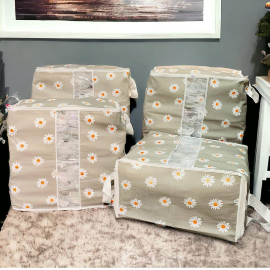 Stylish Grey Daisy Print Storage Bags 25kg Durable Oxford Cloth