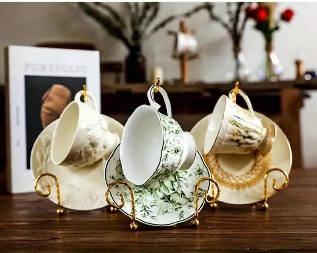 Vintage Tea Cup Display Stand with Gold Finish