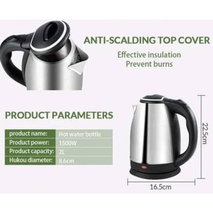 Stainless Steel Electric Kettle Silver Black Fast Boil