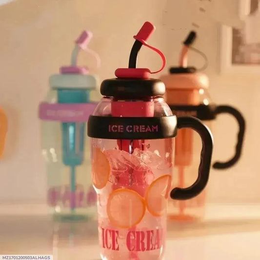 Ice Cream Water Bottle with Straw & Handle