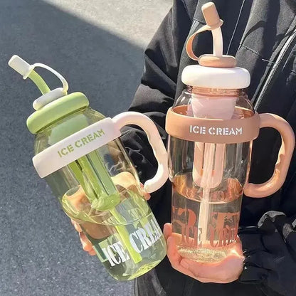 Ice Cream Water Bottle with Straw & Handle