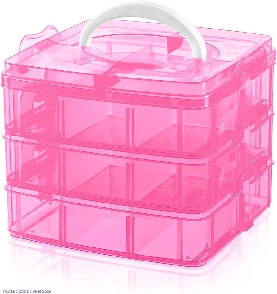 Pink Multi-Layer Jewelry Storage Box with Handle