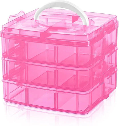 Pink Multi-Layer Jewelry Storage Box with Handle