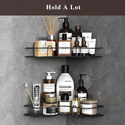 Black Corner Bathroom Shelf Stainless Steel 360° Storage