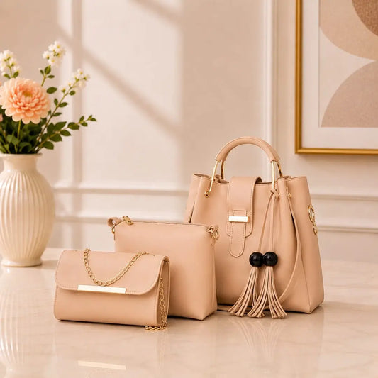 Women's Leather Plain Hand Bag Set