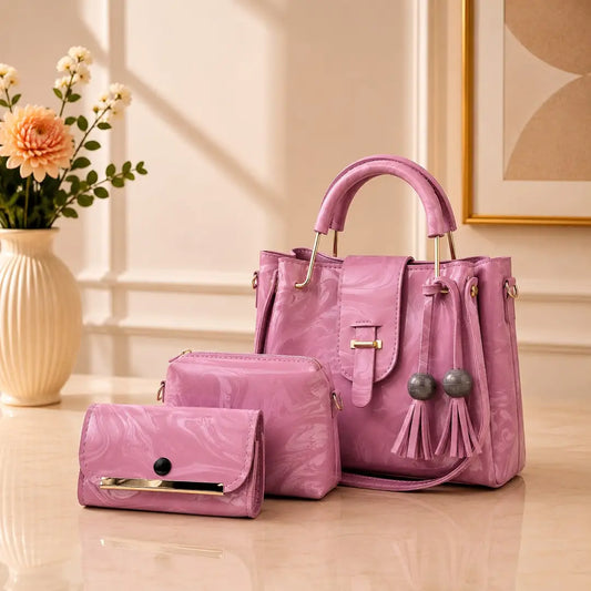 Women's Leather Plain Hand Bag Set