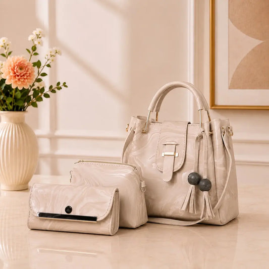 Women's Leather Plain Hand Bag Set