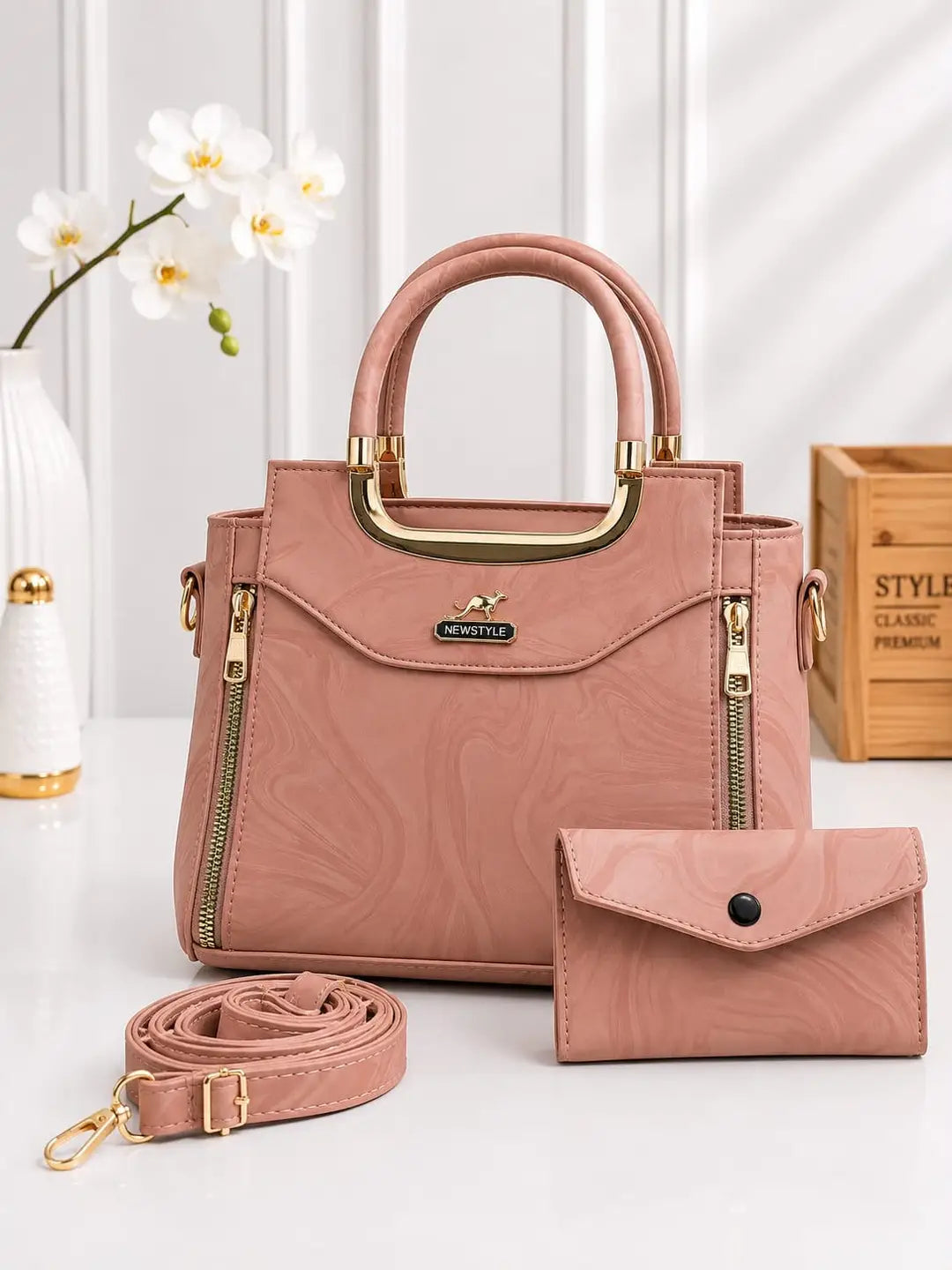 Women's Leather Plain Hand Bag Set