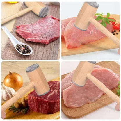Manual Meat Mincer Wooden Handle Stainless Steel Blade