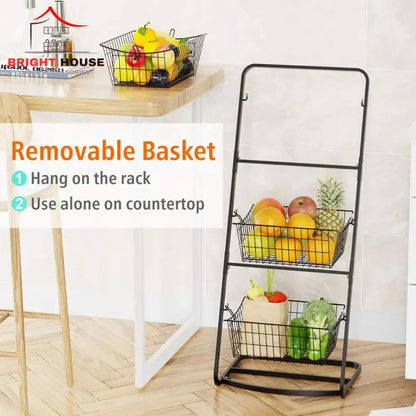 Black 3-Tier Fruit & Veg Storage Basket Stand