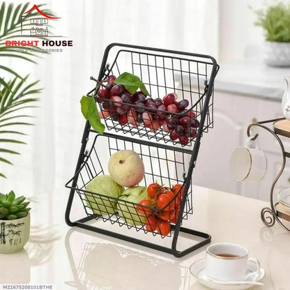 Two Tiered Fruit Basket Black Metal Kitchen Organizer
