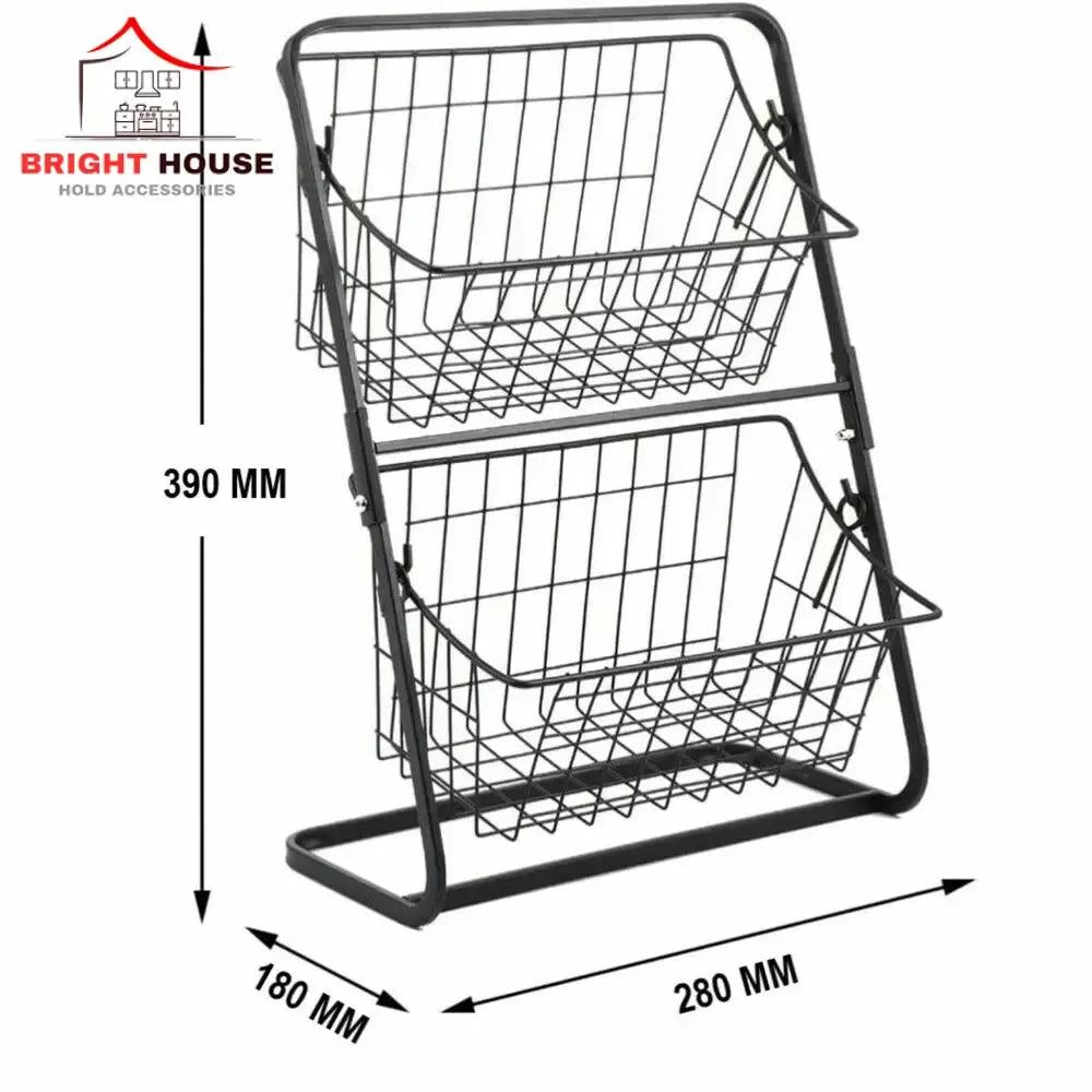 Two Tiered Fruit Basket Black Metal Kitchen Organizer