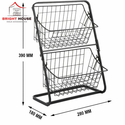 Two Tiered Fruit Basket Black Metal Kitchen Organizer