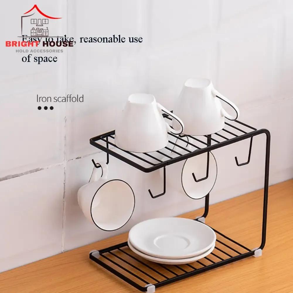 Black Metal Coffee Cup Stand with Hanging Hooks for Kitchen