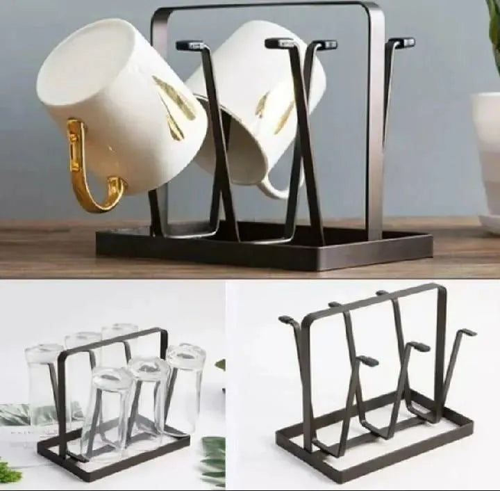 Stylish Metal Glass Holder Black Kitchen Organizer