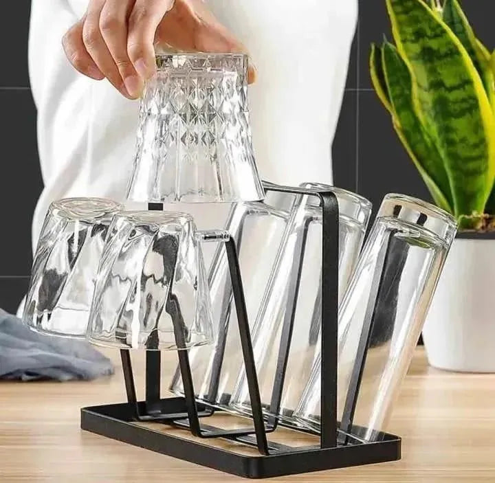 Stylish Metal Glass Holder Black Kitchen Organizer