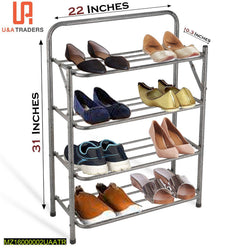 4-Layer Foldable Shoe Rack Silver Black Stainless Steel 31"