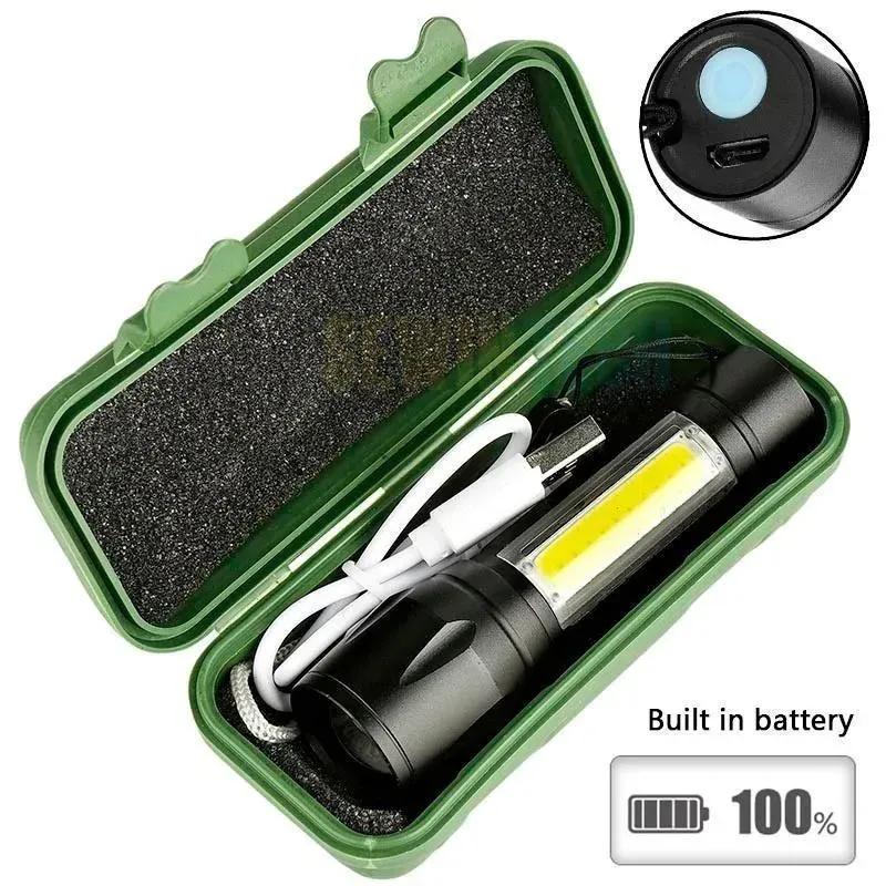 USB Rechargeable Mini Flashlight Black Metal 62Hr
