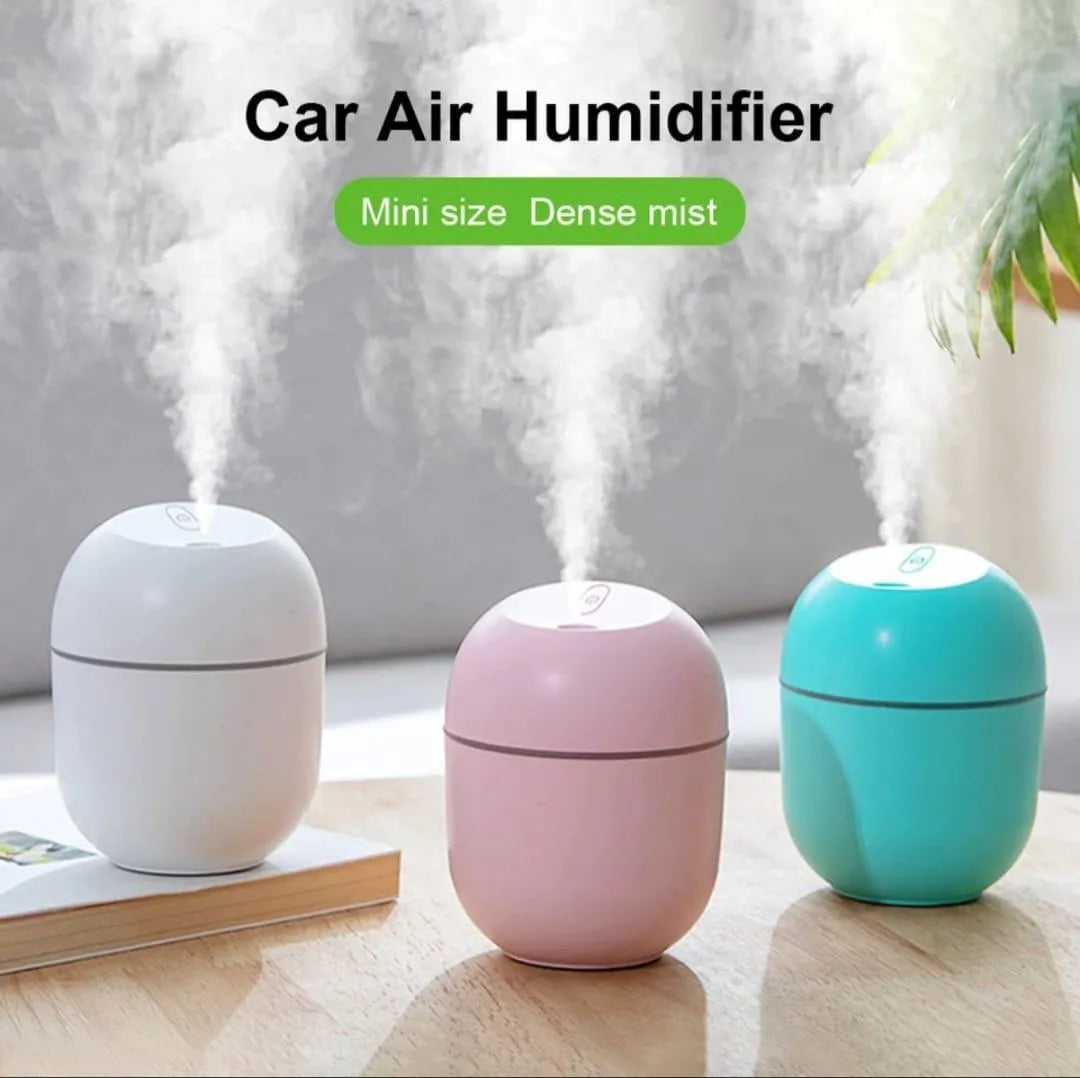 Mini Air Humidifier for Car Office Bedroom, USB Rechargeable, Pink Teal White