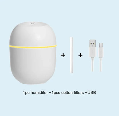 Mini Air Humidifier for Car Office Bedroom, USB Rechargeable, Pink Teal White