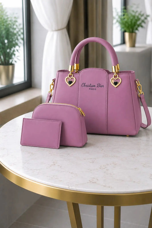 Girl's Leather Plain Hand Bag Set
