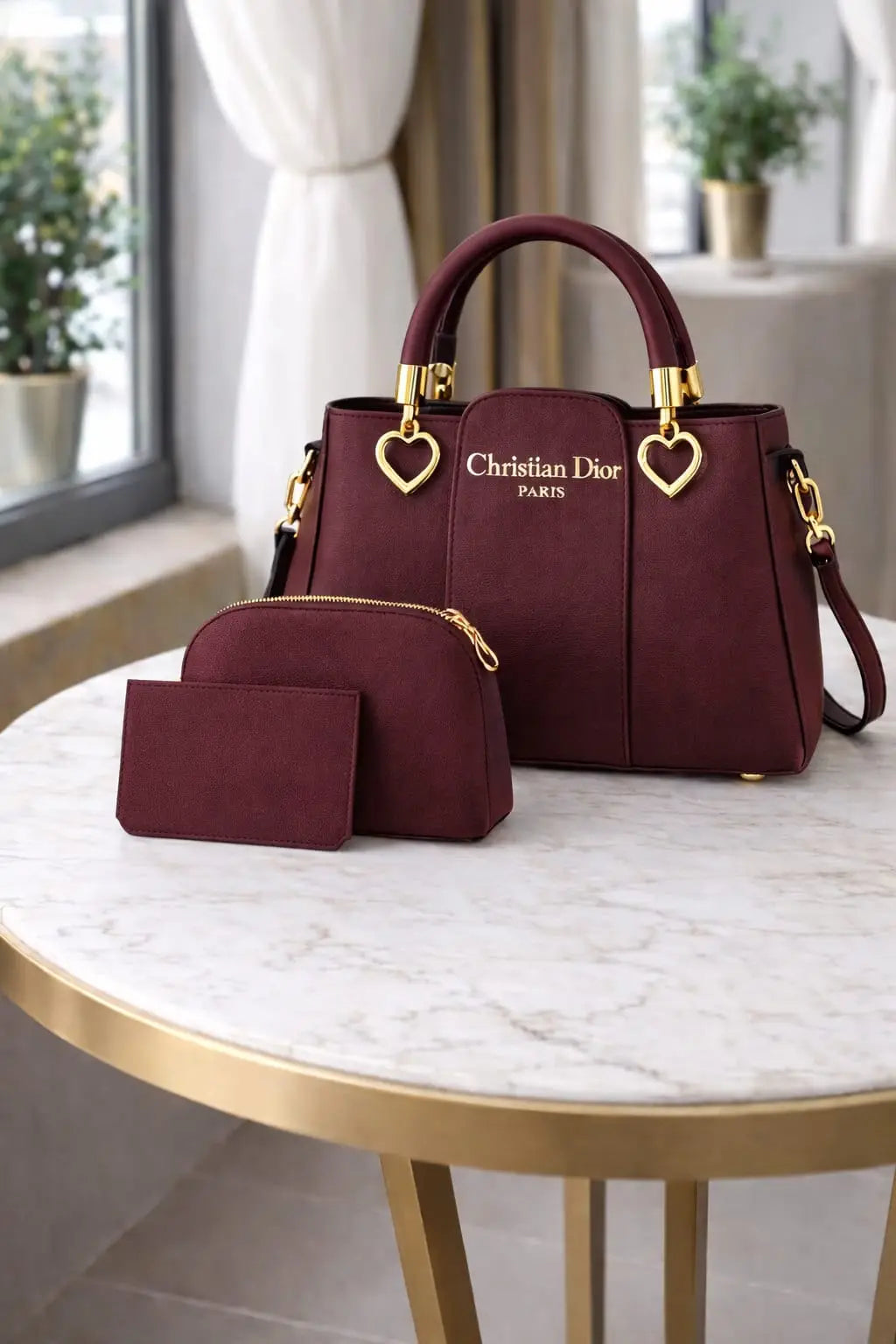 Girl's Leather Plain Hand Bag Set
