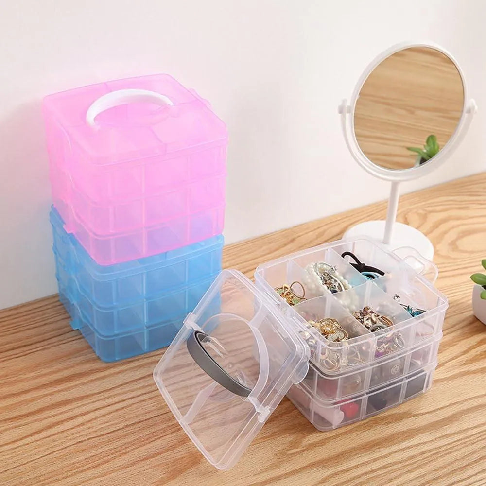 Stackable Jewelry Box Clear Compartment White Plastic