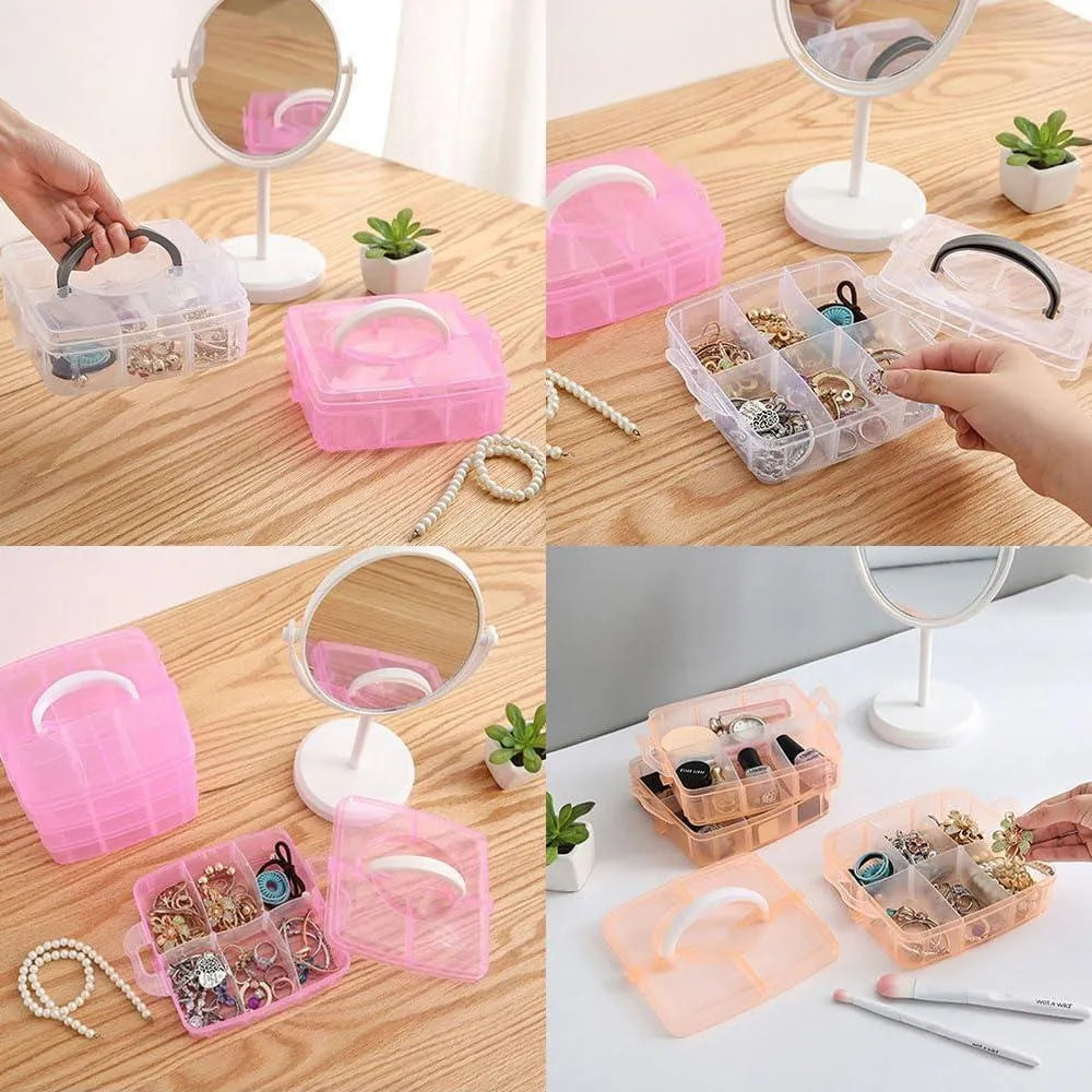 Stackable Jewelry Box Clear Compartment White Plastic