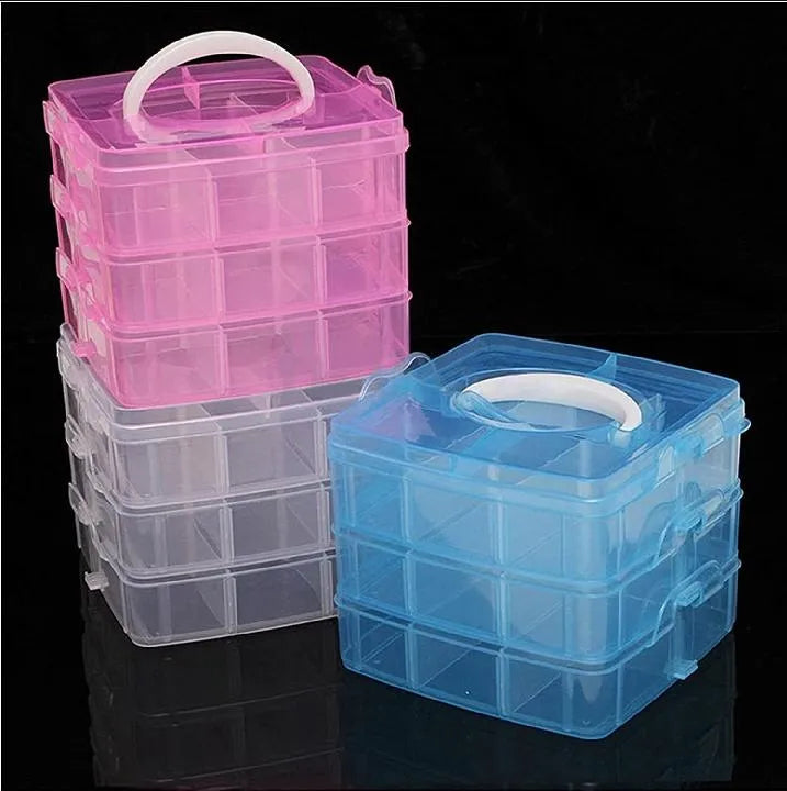 Stackable Jewelry Box Clear Compartment White Plastic