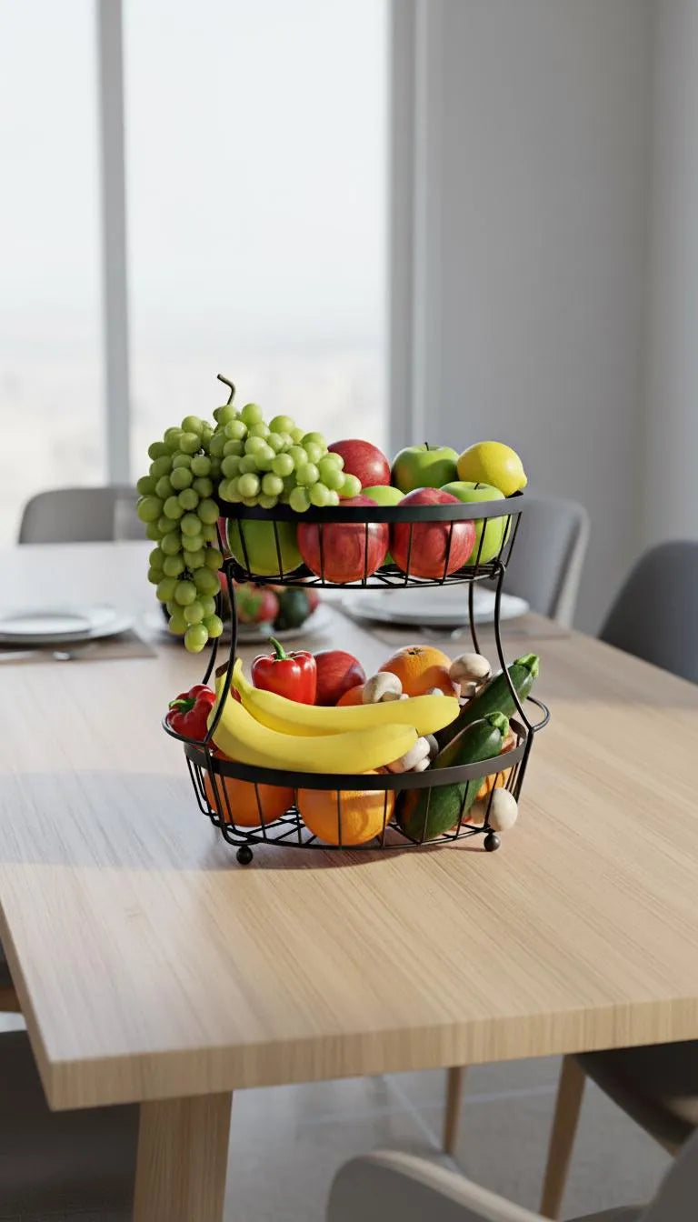 2-Tier Steel Fruit Organizer Round Kitchen Storage