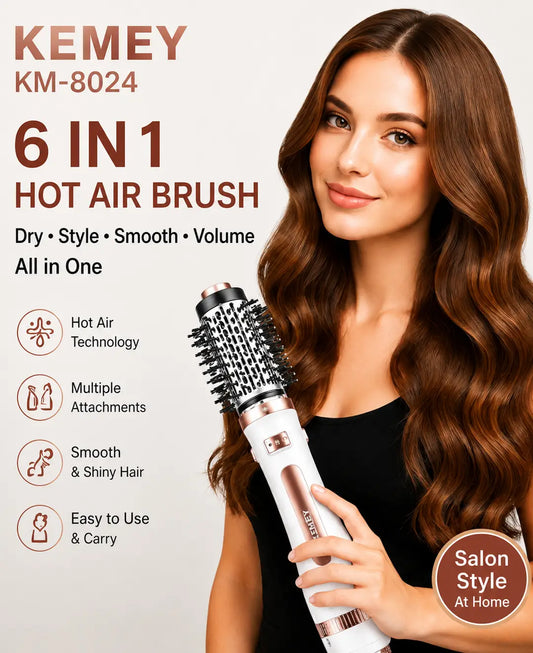 6-in-1 Hot Air Brush Hair Dryer & Styler – Multi-Functional Hair Volumizer, Smoothing & Styling Brush