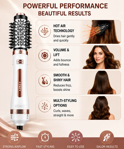 6-in-1 Hot Air Brush Hair Dryer & Styler – Multi-Functional Hair Volumizer, Smoothing & Styling Brush