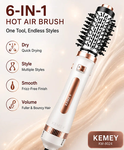 6-in-1 Hot Air Brush Hair Dryer & Styler – Multi-Functional Hair Volumizer, Smoothing & Styling Brush