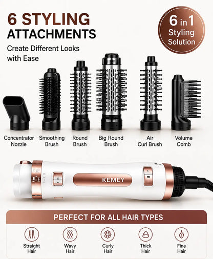 6-in-1 Hot Air Brush Hair Dryer & Styler – Multi-Functional Hair Volumizer, Smoothing & Styling Brush