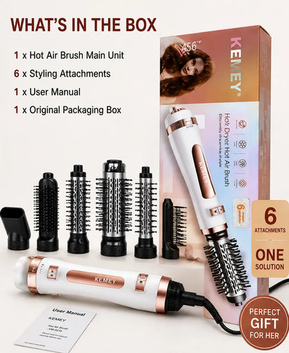 6-in-1 Hot Air Brush Hair Dryer & Styler – Multi-Functional Hair Volumizer, Smoothing & Styling Brush